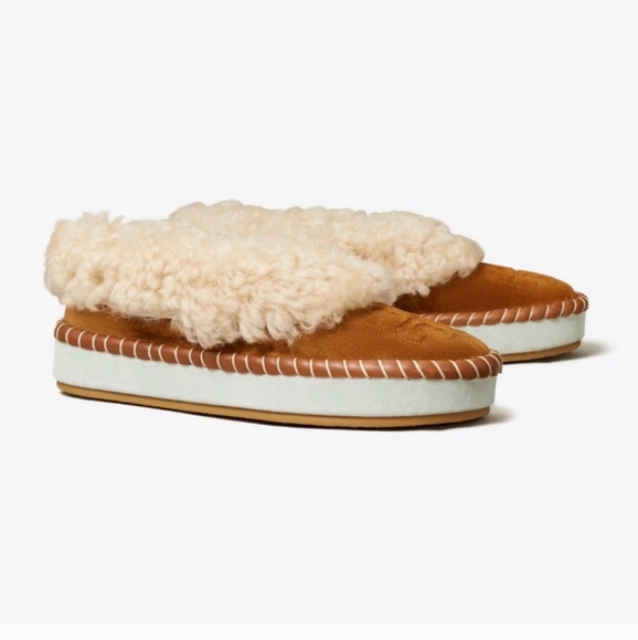 TORY BURCH Toasted Caramel Shearling Slippers NEW! Size 9.5 - Picture 6 of 12
